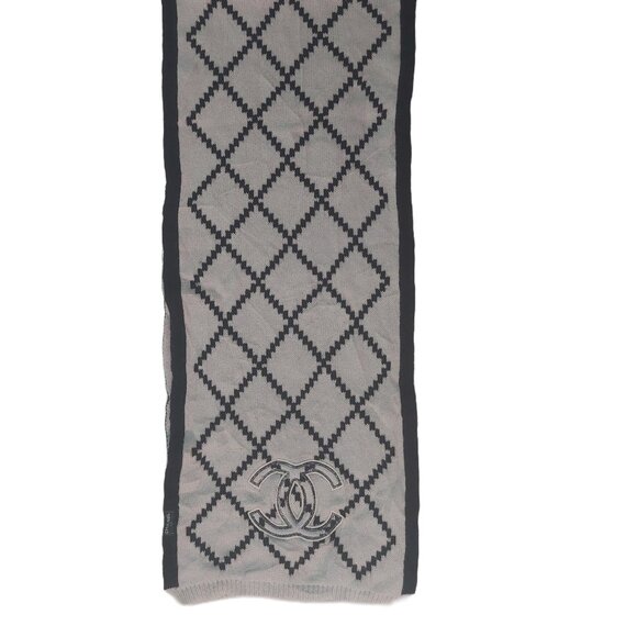 CHANEL Vintage Black & White Reversible Window Print Scarf Embroidered CC Logo - Picture 5 of 9